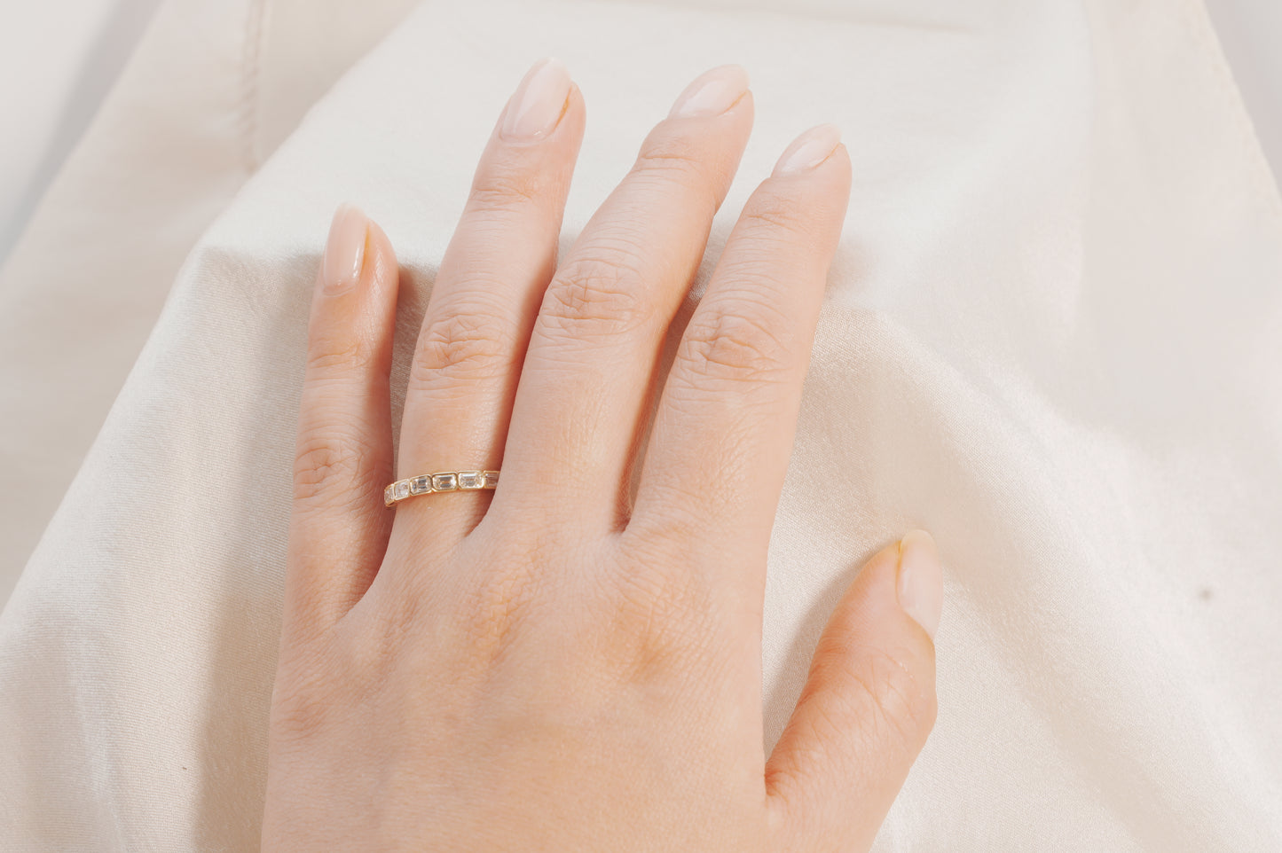 Elena Emerald East West Bezel Set Band