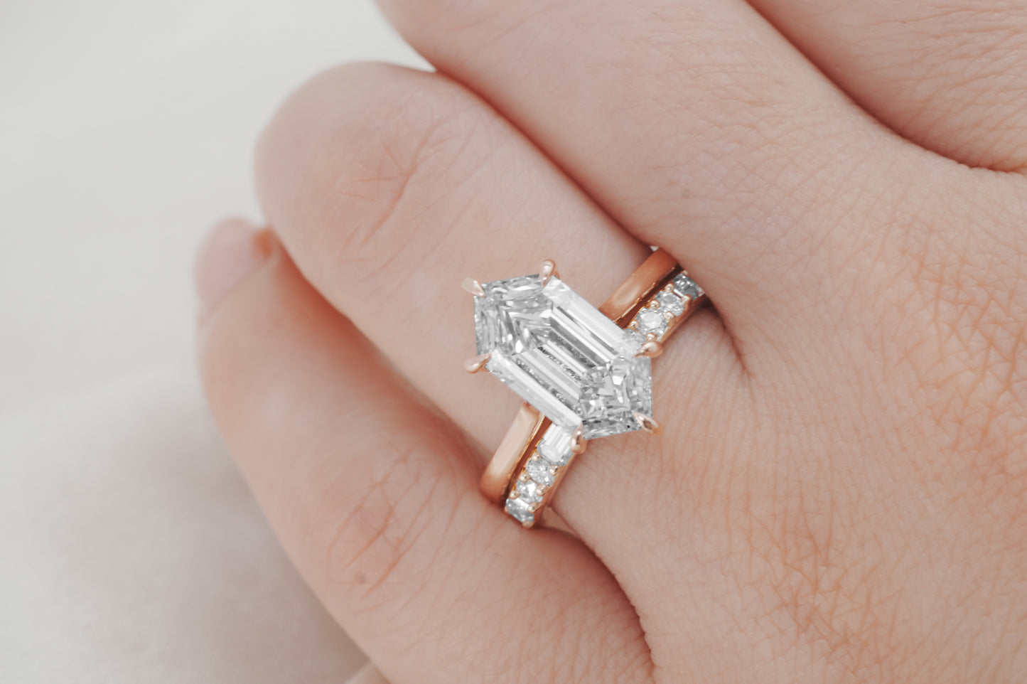 Hexagon Step Cut (Dutch Marquise) Diamond Solitaire Engagement Ring