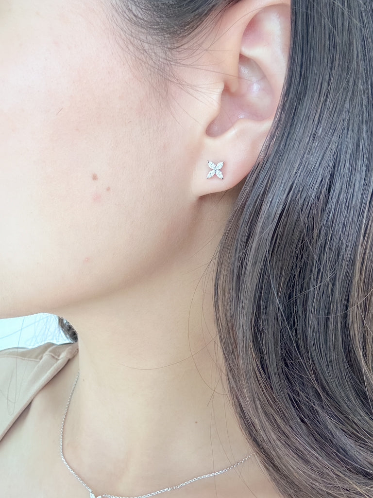 Four Leaf Clover Marquise Stud Earrings