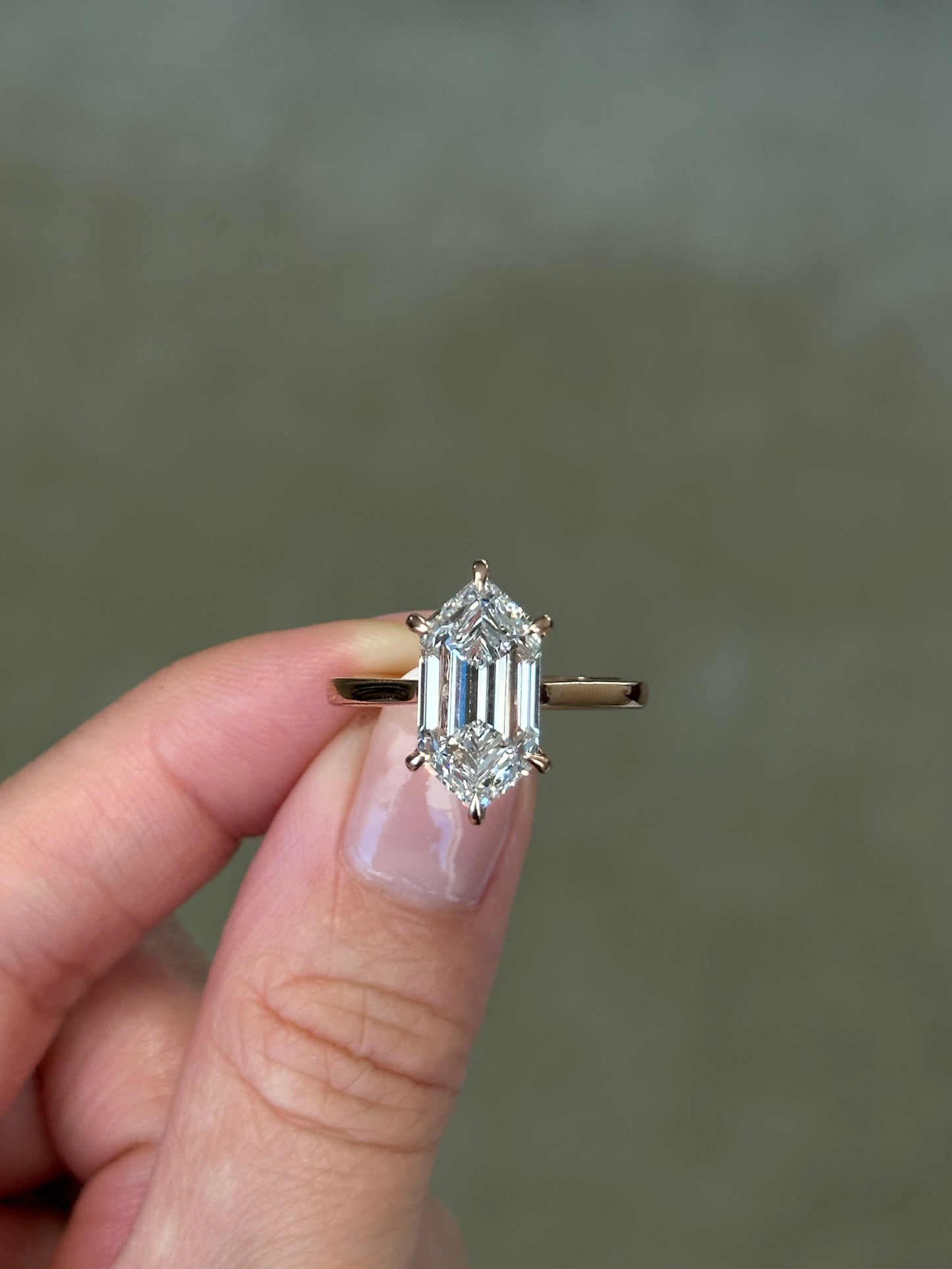 Hexagon Step Cut (Dutch Marquise) Diamond Solitaire Engagement Ring