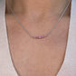 On Model: Pink Spinel Smile Crescent Necklace, Unheated Pink Spinel from Vietnam, 18K White Gold. 