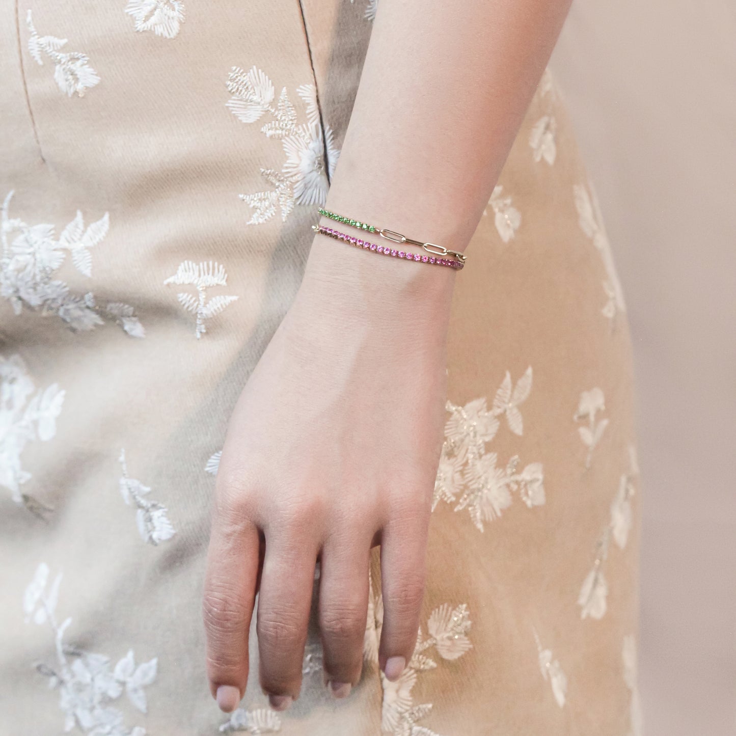 Paperclip Link Bracelet with Pink Sapphire