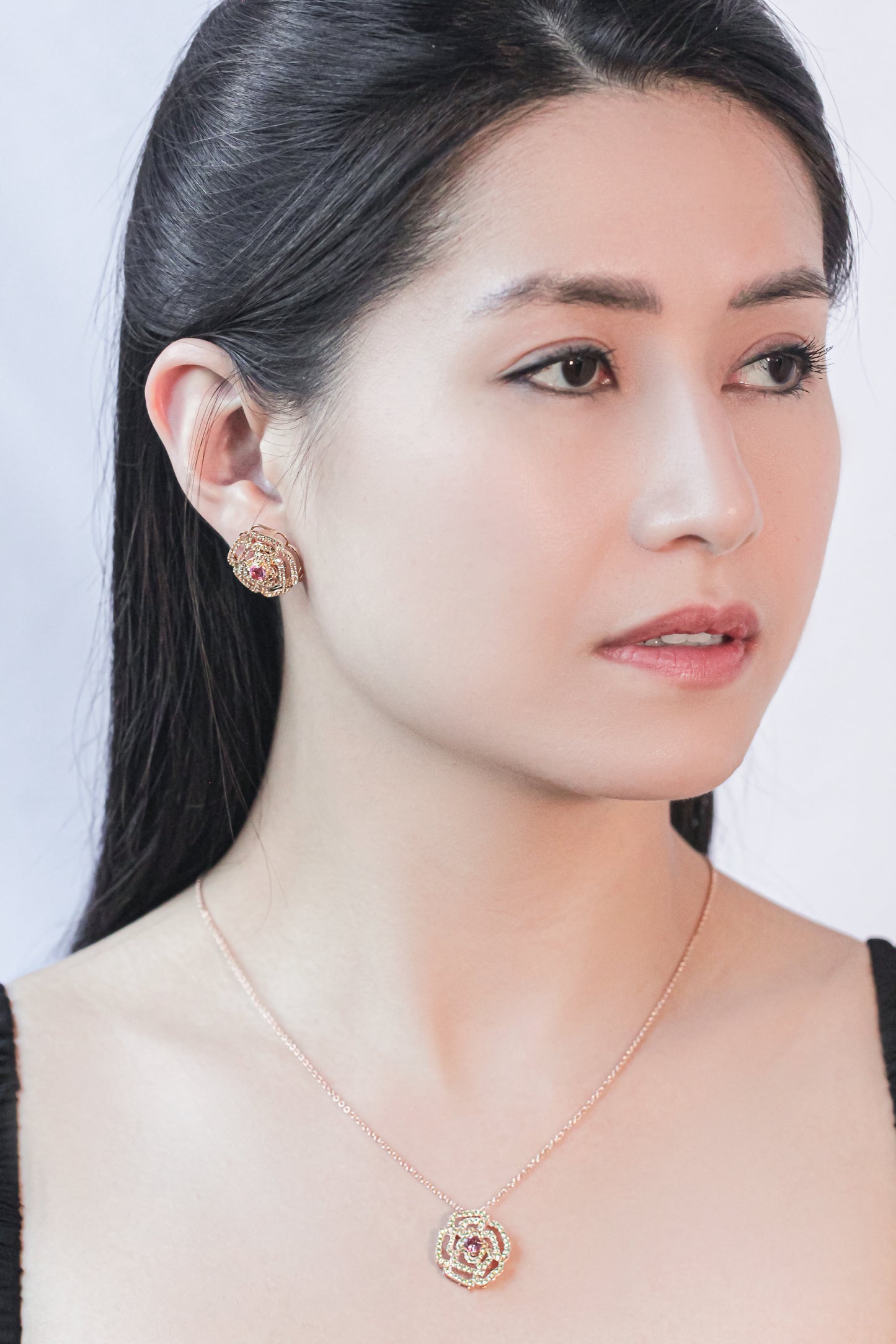Bloom Spinel and Sapphire Rose Pendant Necklace