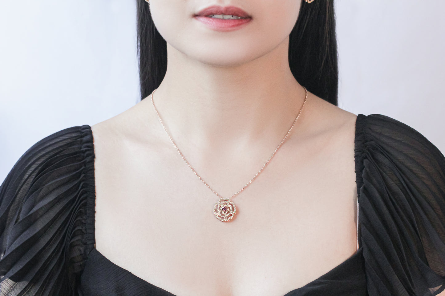 Bloom Spinel and Sapphire Rose Pendant Necklace