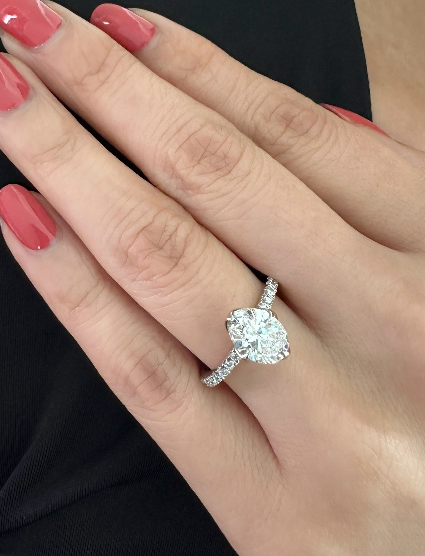 Tulip Pave Engagement Ring with Compass Prongs