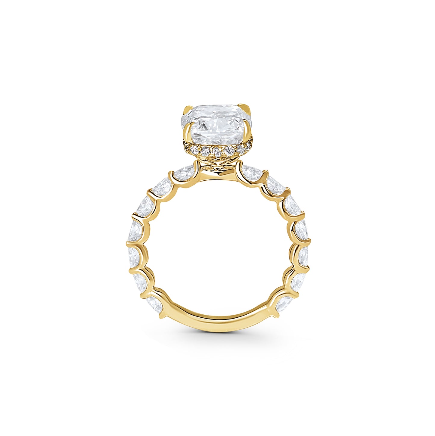 Oval East West Band and Hidden Halo Engagement Ring
