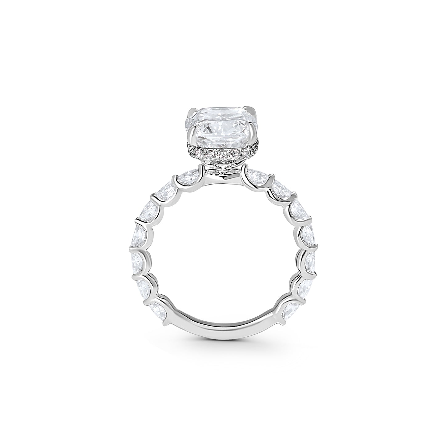 Oval East West Band and Hidden Halo Engagement Ring