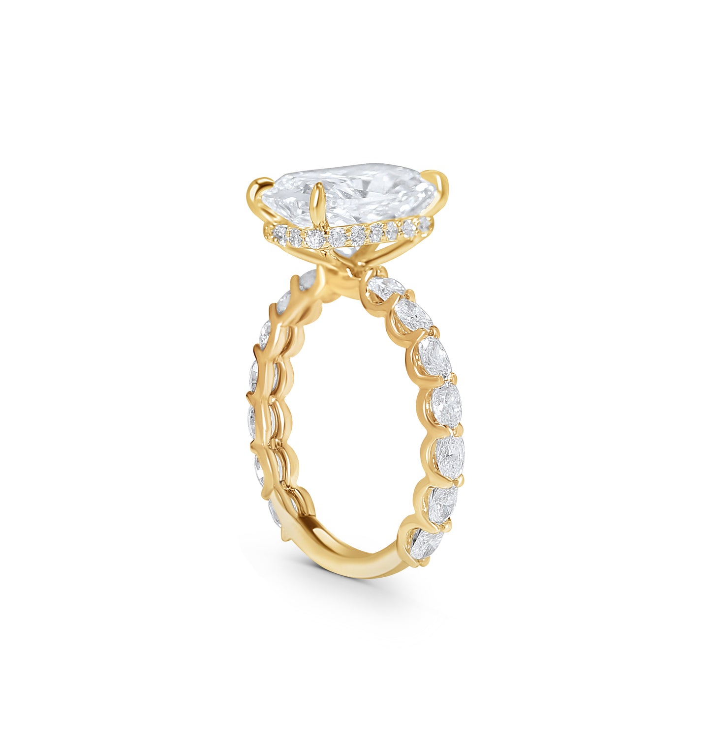 Oval East West Band and Hidden Halo Engagement Ring