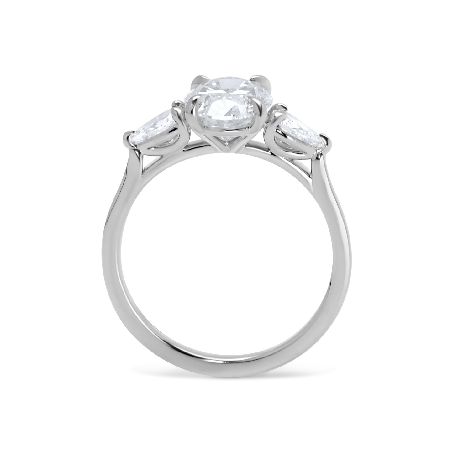 Oval and Pear Diamond Three Stone Diamond Engagement Ring