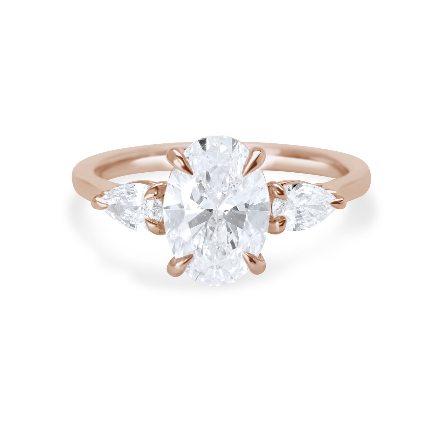 Oval and Pear Diamond Three Stone Diamond Engagement Ring