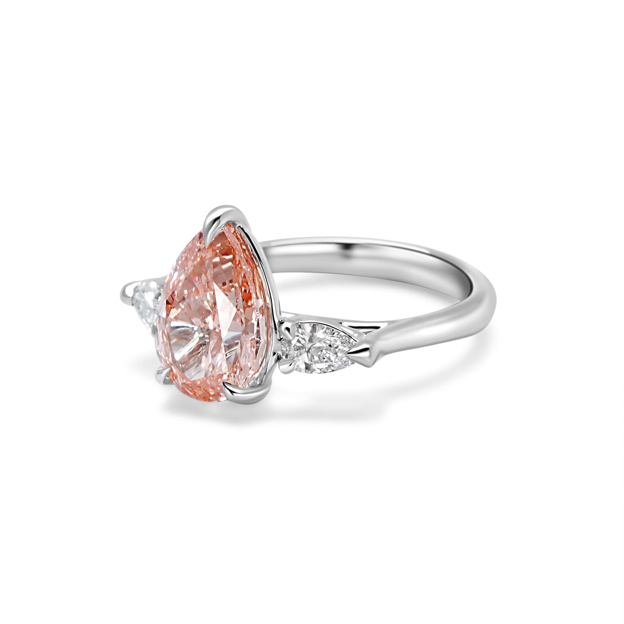 Pink Pear Diamond Three Stone Diamond Engagement Ring