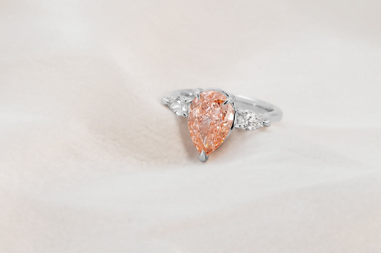Pink Pear Diamond Three Stone Diamond Engagement Ring