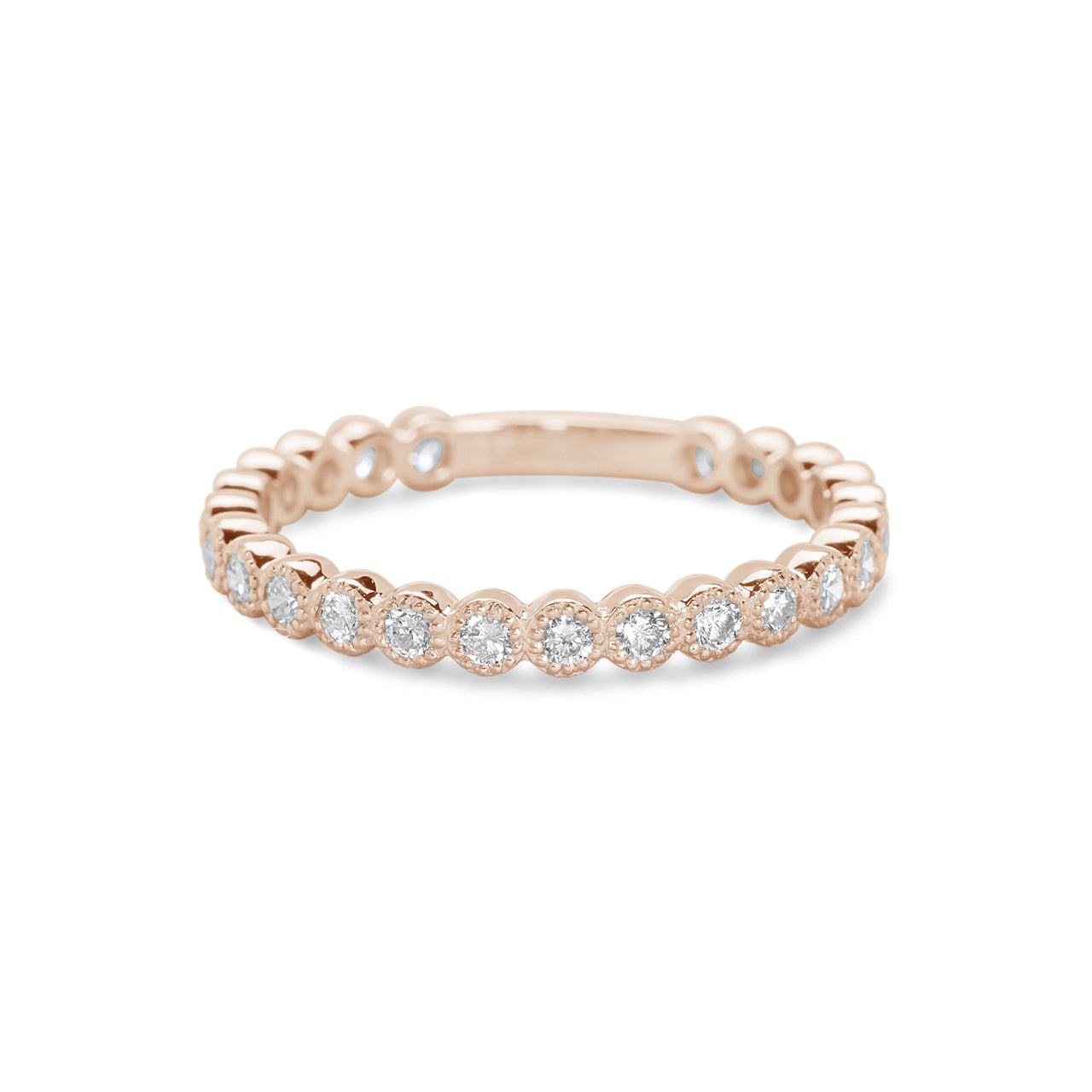 Round Brilliant Bezel Set Milgrain Band