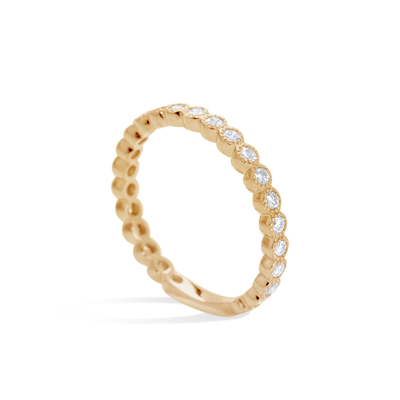 Round Brilliant Bezel Set Milgrain Band