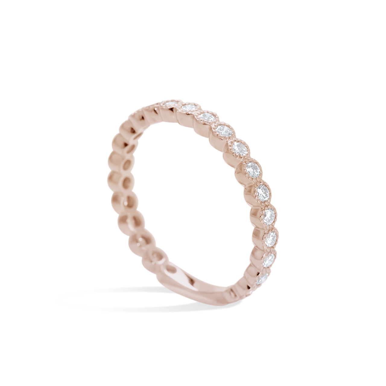 Round Brilliant Bezel Set Milgrain Band