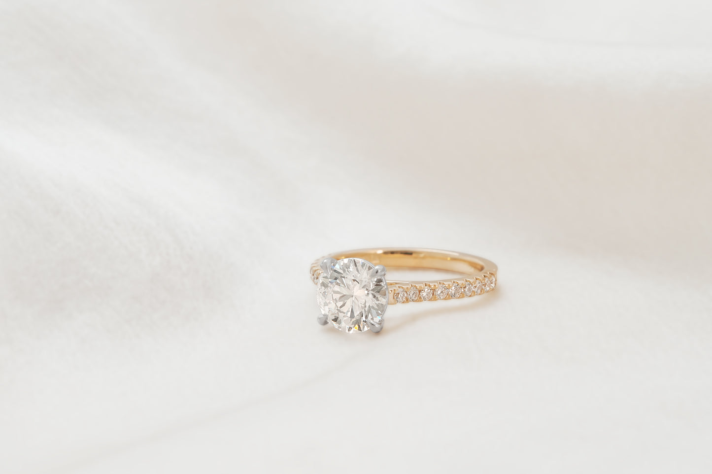 Round Brilliant Diamond Two-Tone Cathedral Pave Setting
