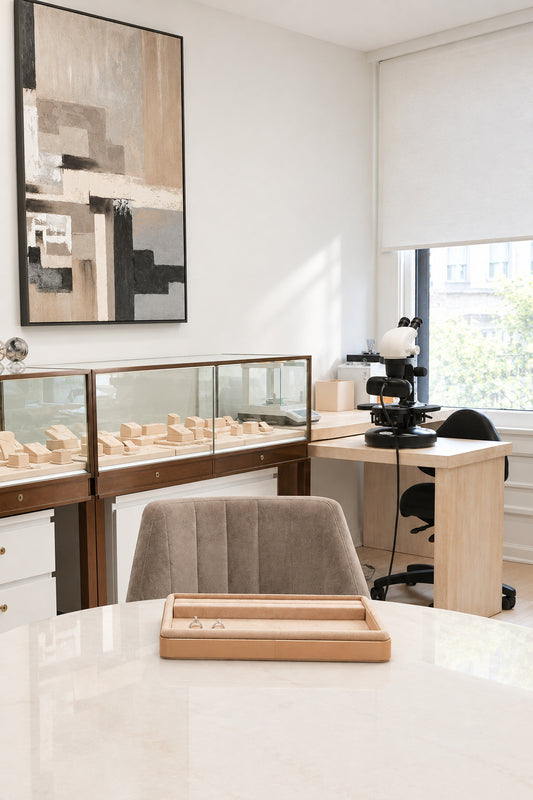 A modern jewelry display showroom