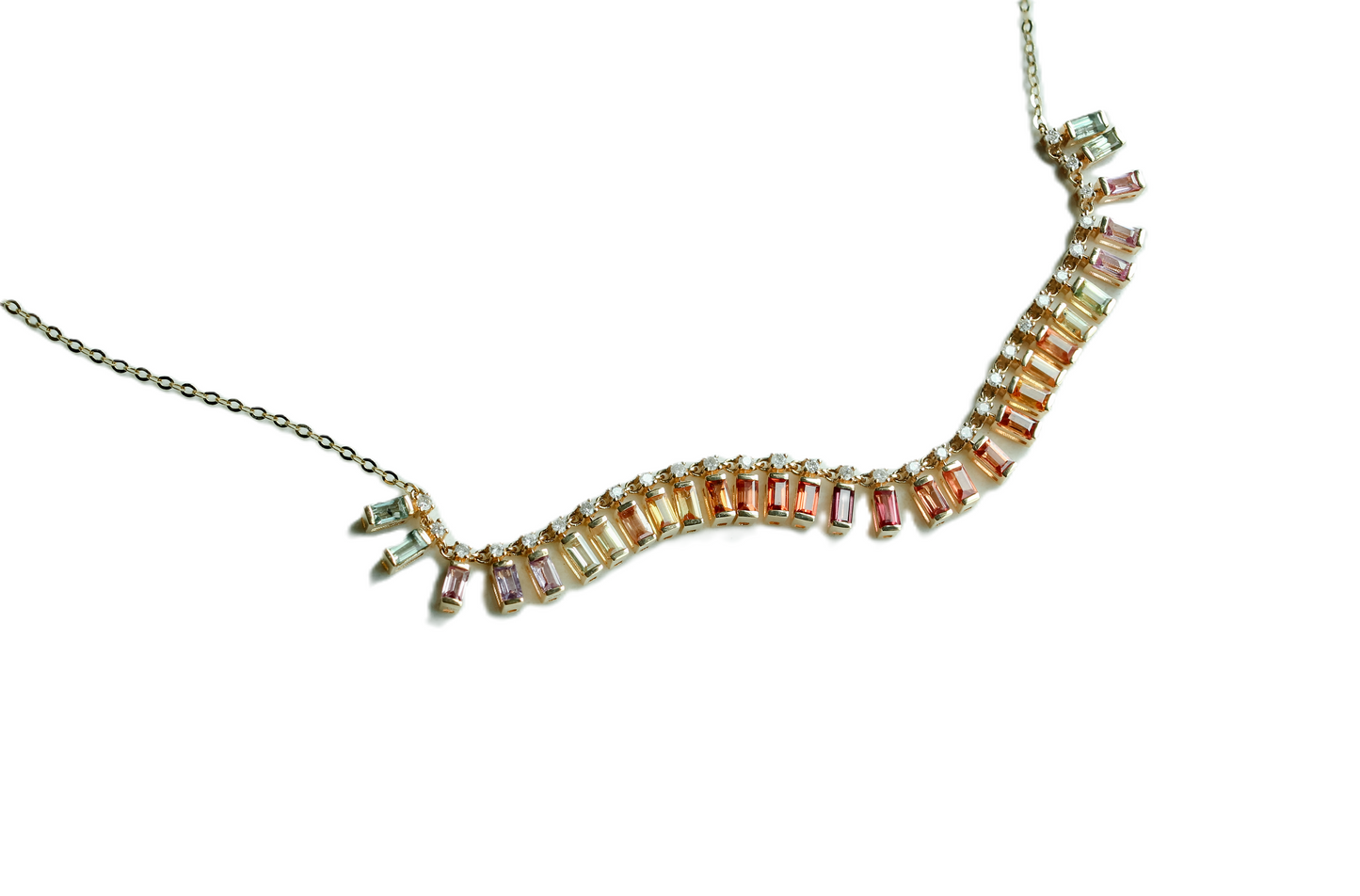 18K Multicolor Sapphire & Diamond Cascade Necklace