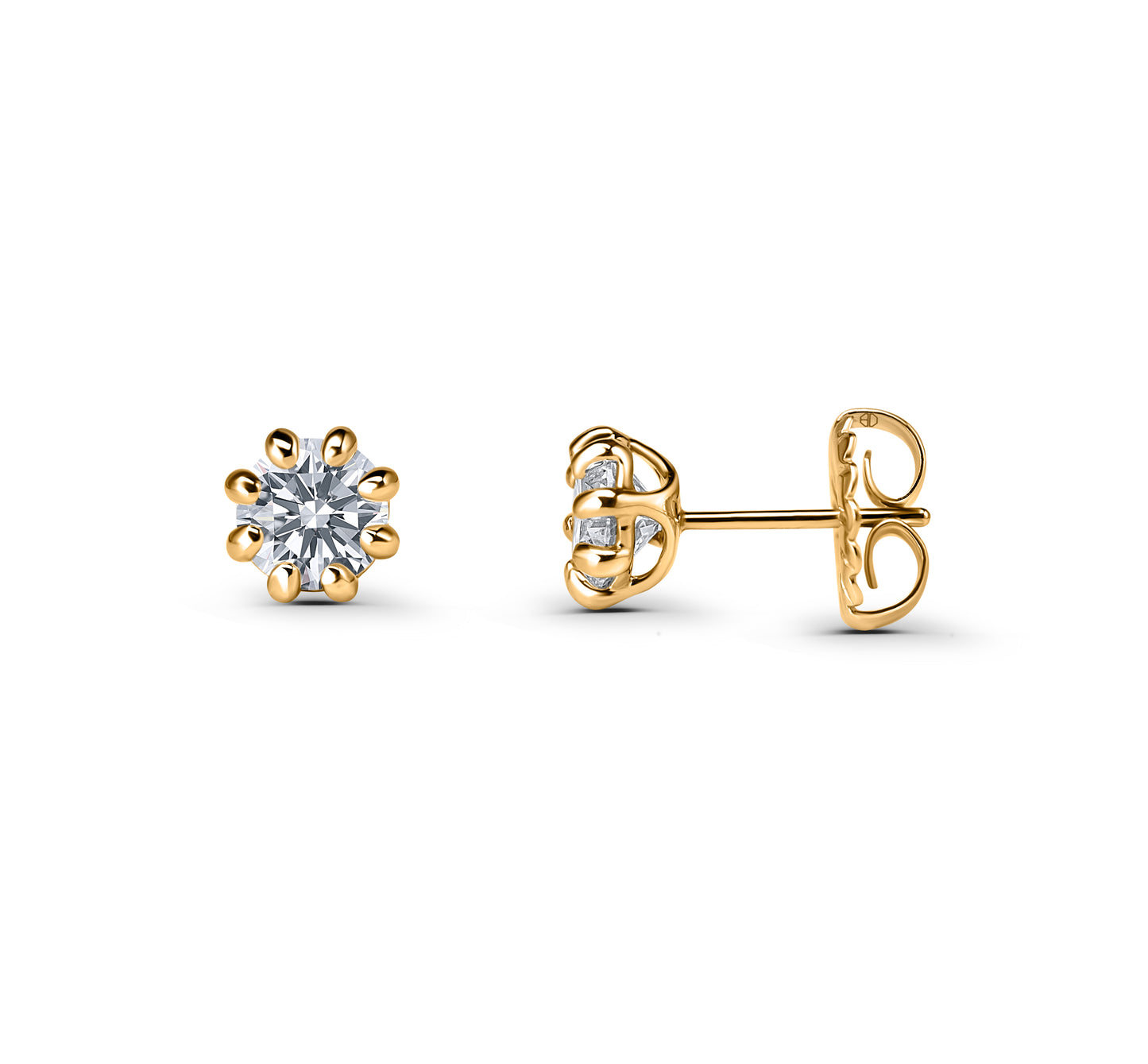 Diamond Solitaire Stud Earrings Floral Basket