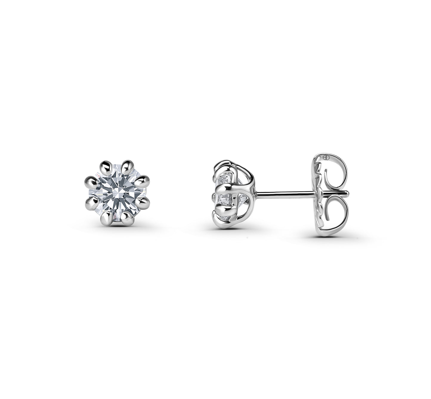 Diamond Solitaire Stud Earrings Floral Basket