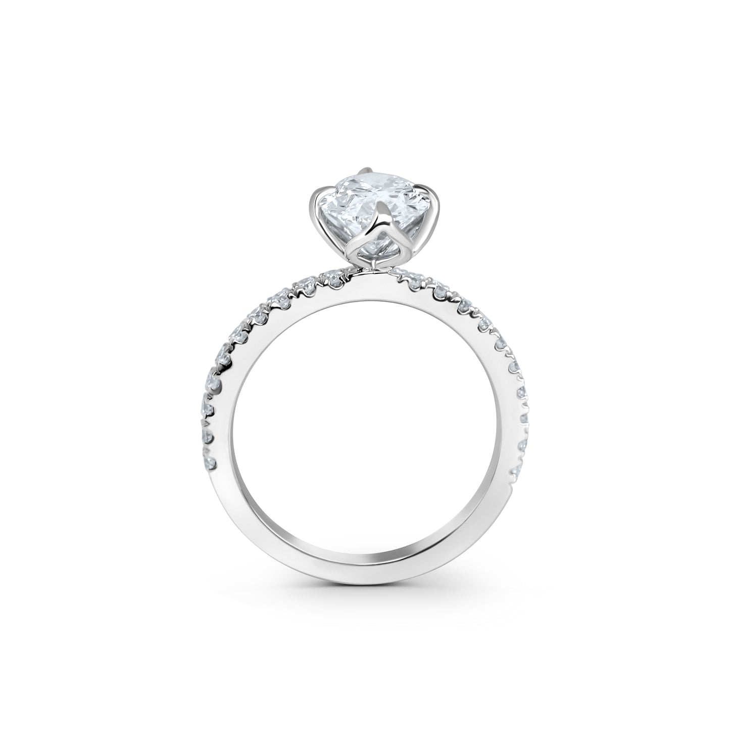 Tulip Pave Engagement Ring with Compass Prongs