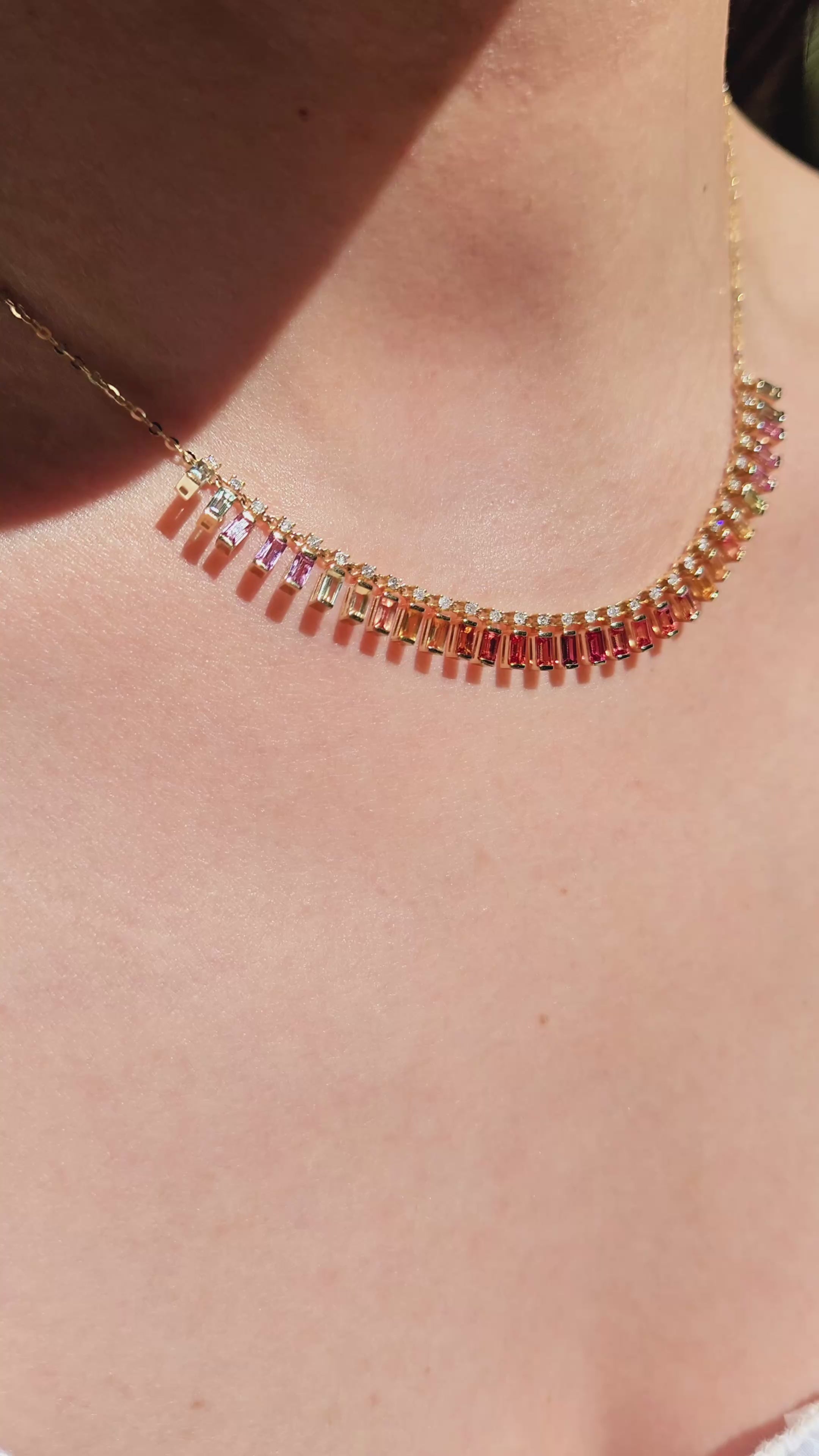 18K Multicolor Sapphire & Diamond Cascade Necklace – Sasa Miu